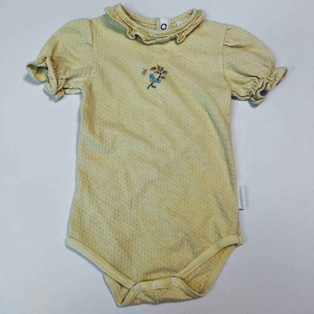 Vintage Health-Tex Bird Embroidered Bodysuit 24M Yellow Cotton Baby Girl